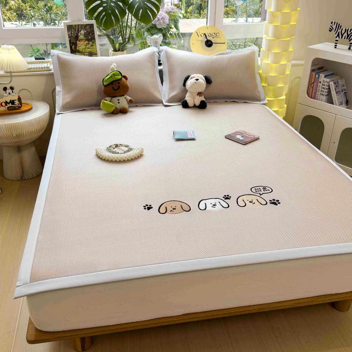 91家纺网 家纺一手货源 找家纺 孩子王家纺 2026春夏新款可机洗冰豆豆冰丝席凉席席子a类母婴级婴儿可用凉感值过0.21 汪汪线条狗 床单款