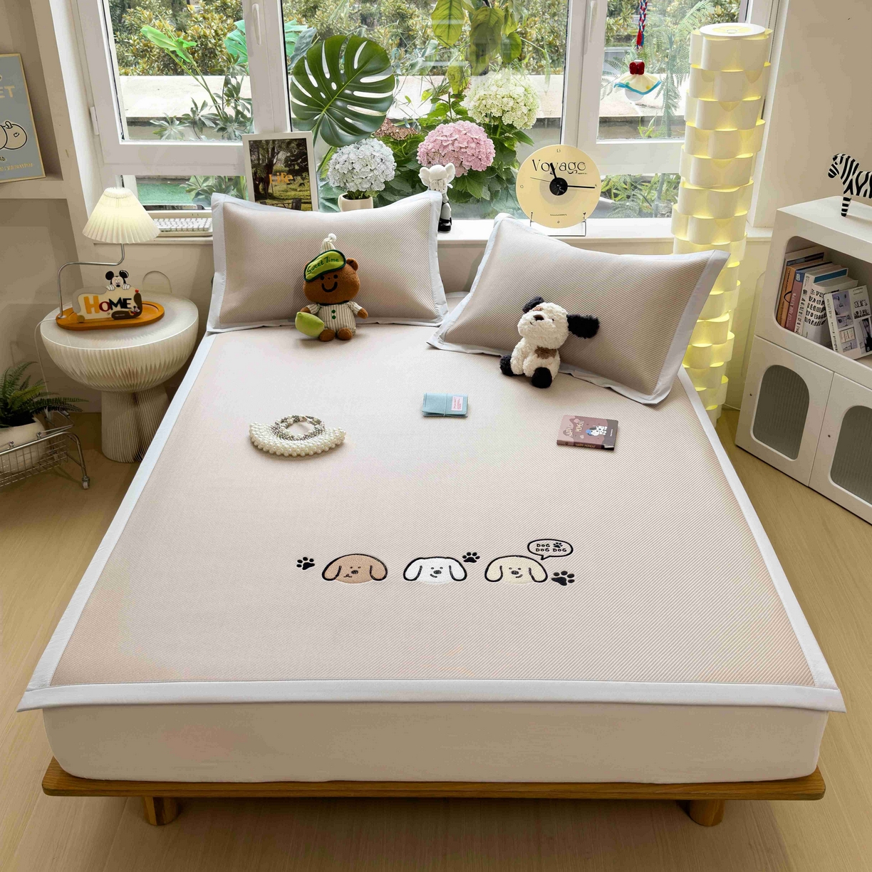 91家纺网 家纺一手货源 找家纺 孩子王家纺 2026春夏新款可机洗冰豆豆冰丝席凉席席子a类母婴级婴儿可用凉感值过0.21 汪汪线条狗 床单款