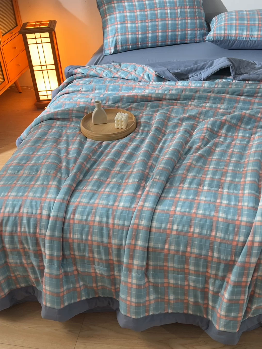 91家纺网 家纺一手货源 找家纺 欧朵家纺 2026春夏新款水洗棉新疆棉花被夏凉被空调被 洛卡-蓝