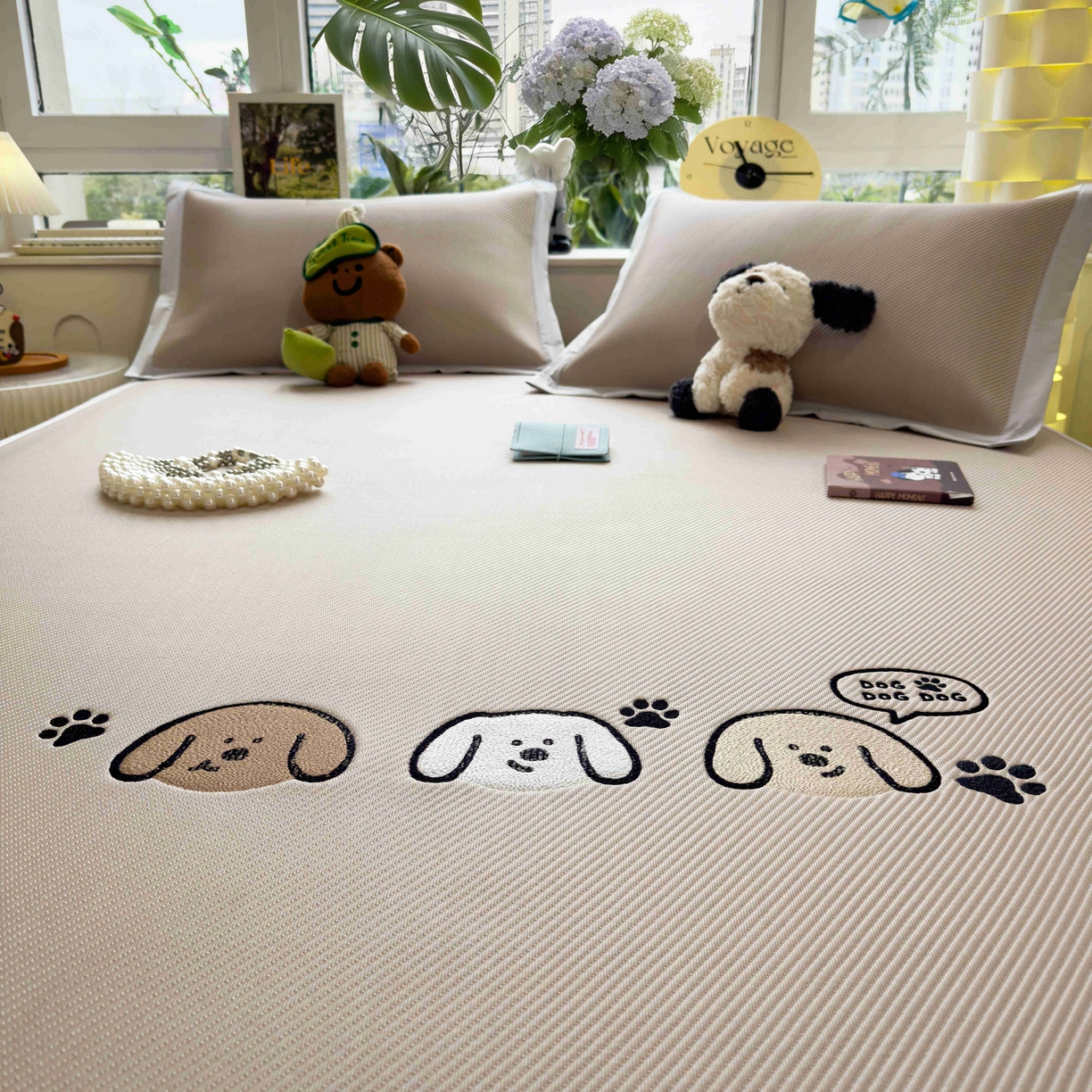 91家纺网 家纺一手货源 找家纺 孩子王家纺 2026春夏新款可机洗冰豆豆冰丝席凉席席子a类母婴级婴儿可用凉感值过0.21 汪汪线条狗 床单款