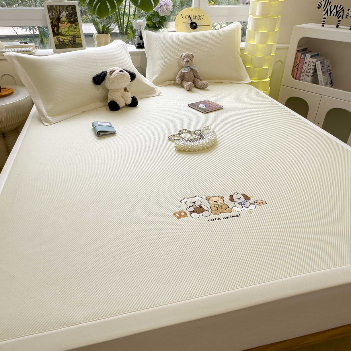 91家纺网 家纺一手货源 找家纺 孩子王家纺 2026春夏新款可机洗冰豆豆冰丝席凉席席子a类母婴级婴儿可用凉感值过0.21 小友聚会 床单款