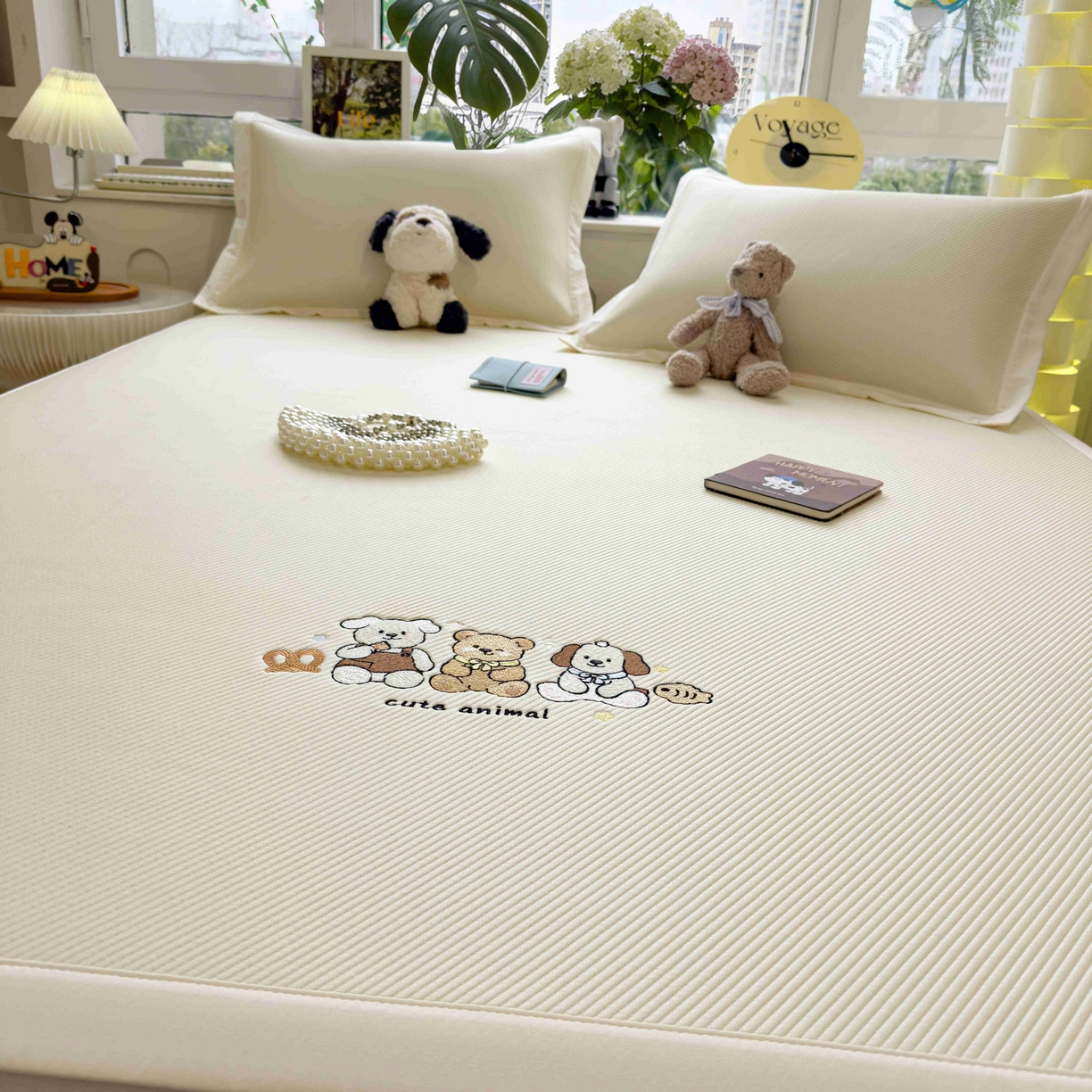 91家纺网 家纺一手货源 找家纺 孩子王家纺 2026春夏新款可机洗冰豆豆冰丝席凉席席子a类母婴级婴儿可用凉感值过0.21 小友聚会 床单款