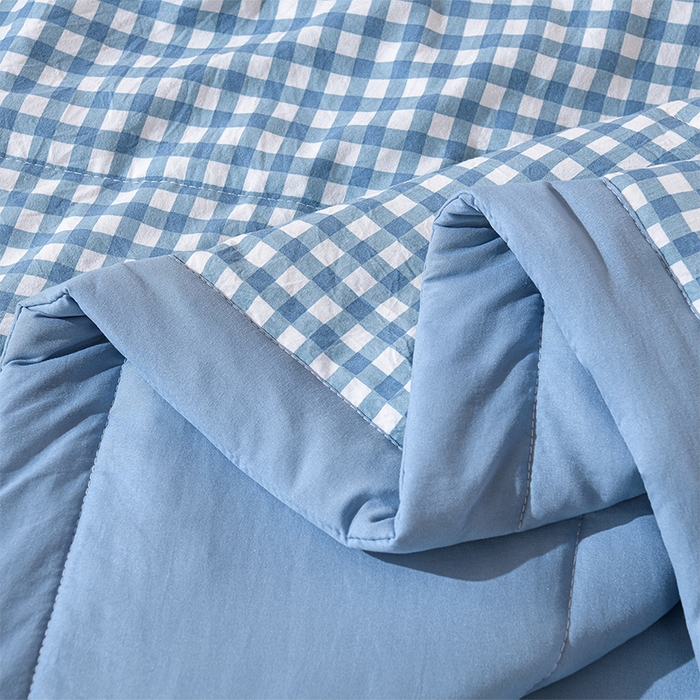 91家纺网 家纺一手货源 找家纺 欧朵家纺 2026春夏新款水洗棉新疆棉花被夏凉被空调被 蓝小格