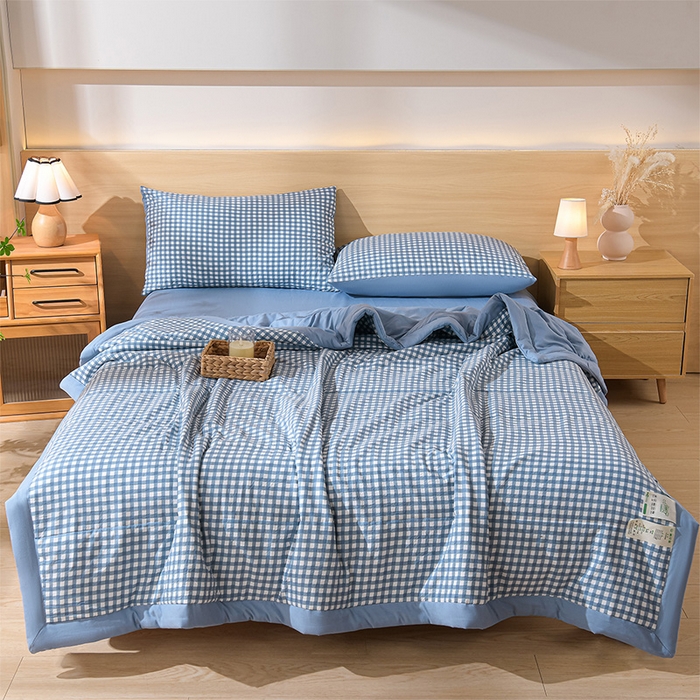 91家纺网 家纺一手货源 找家纺 欧朵家纺 2026春夏新款水洗棉新疆棉花被夏凉被空调被 蓝小格