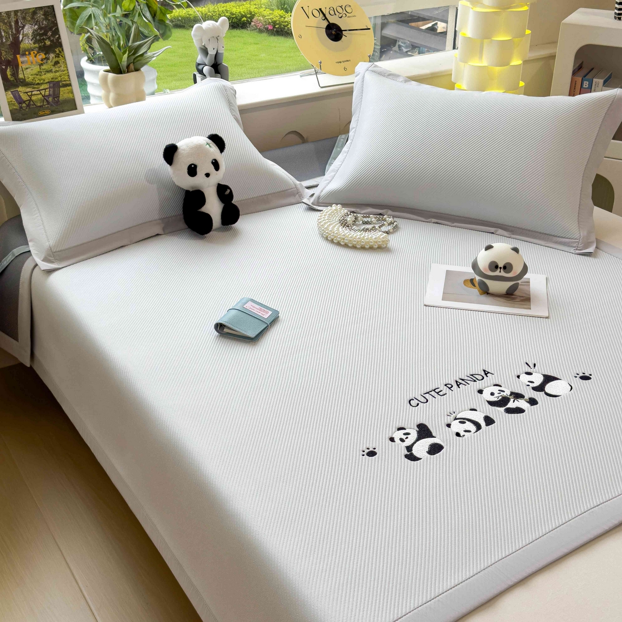 91家纺网 家纺一手货源 找家纺 孩子王家纺 2026春夏新款可机洗冰豆豆冰丝席凉席席子a类母婴级婴儿可用凉感值过0.21 熊猫团子 床单款