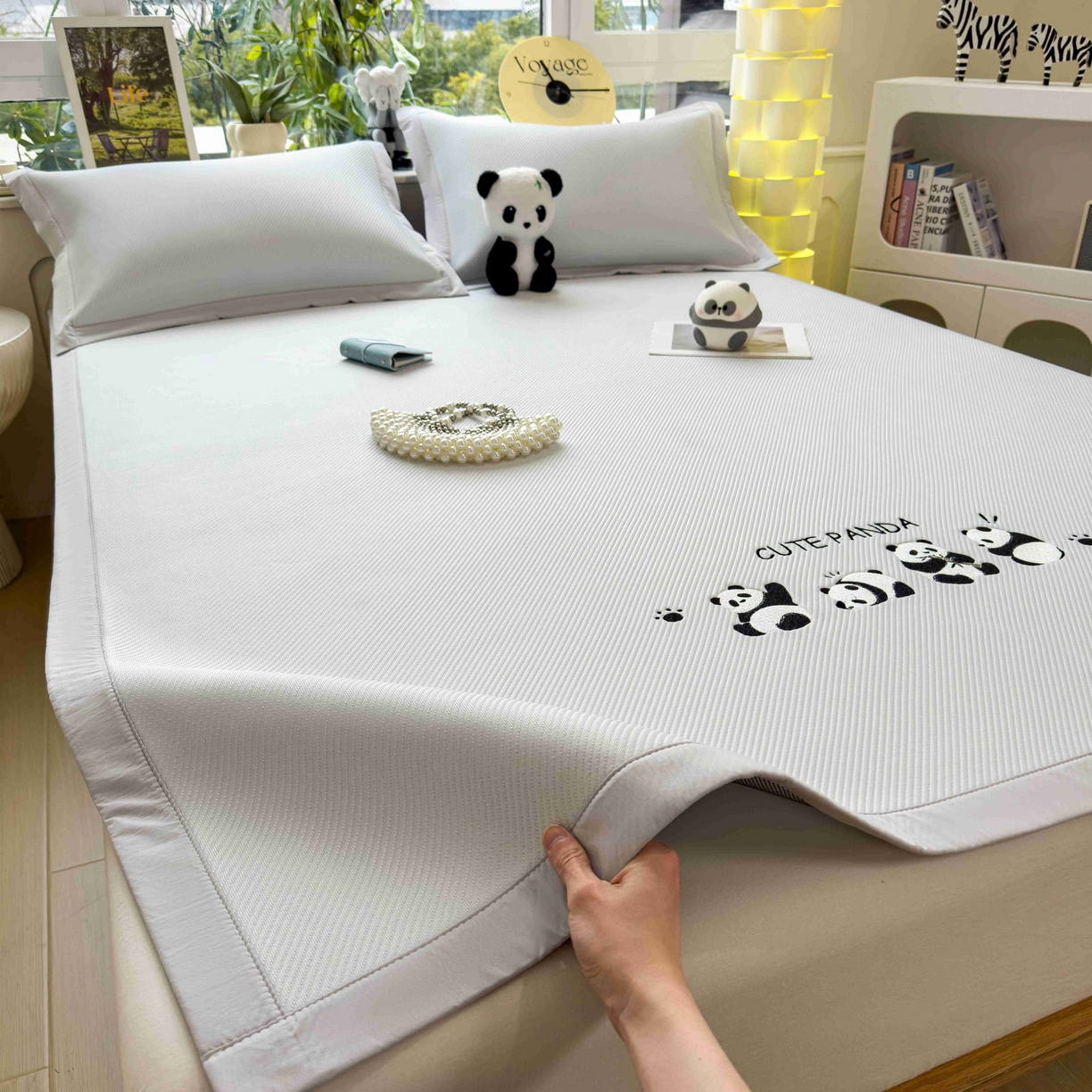 91家纺网 家纺一手货源 找家纺 孩子王家纺 2026春夏新款可机洗冰豆豆冰丝席凉席席子a类母婴级婴儿可用凉感值过0.21 熊猫团子 床单款