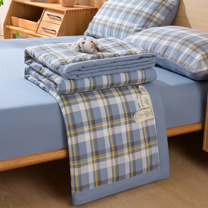 91家纺网 家纺一手货源 找家纺 欧朵家纺 2026春夏新款水洗棉新疆棉花被夏凉被空调被 简兮-蓝