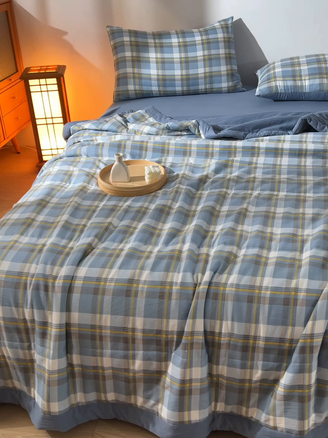 91家纺网 家纺一手货源 找家纺 欧朵家纺 2026春夏新款水洗棉新疆棉花被夏凉被空调被 简兮-蓝