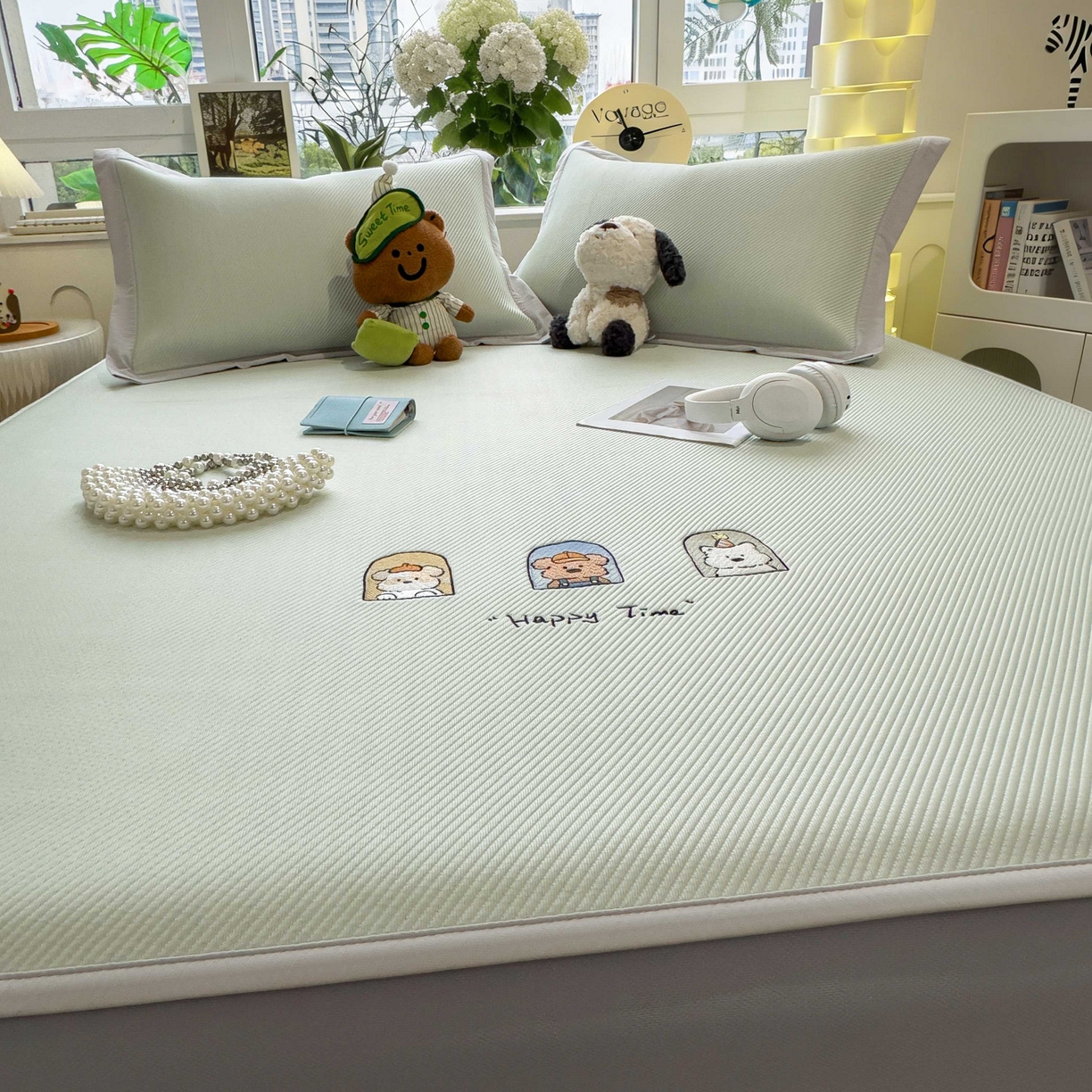 91家纺网 家纺一手货源 找家纺 孩子王家纺 2026春夏新款可机洗冰豆豆冰丝席凉席席子a类母婴级婴儿可用凉感值过0.21 萌趣时光 床笠款