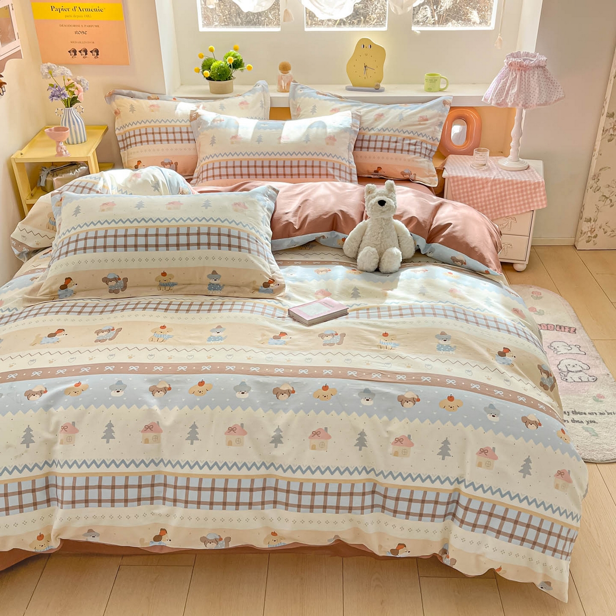 91家纺网 家纺一手货源 找家纺 涵宸家纺 2026新款全棉印花小清新四件套 费尔岛