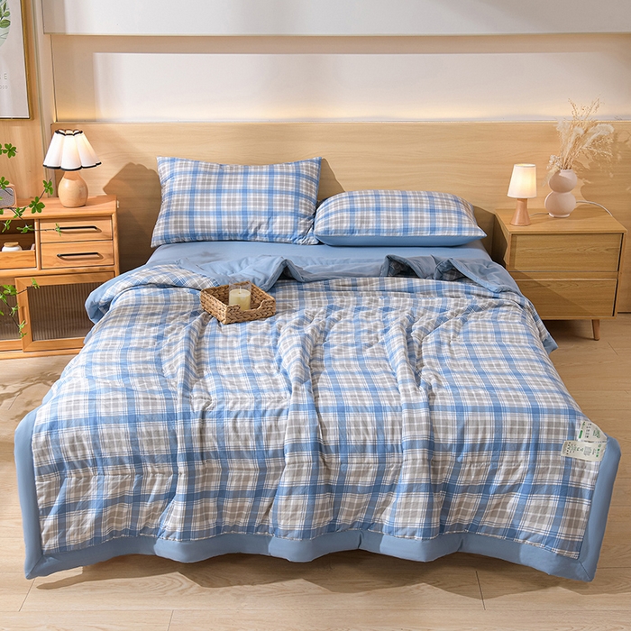 91家纺网 家纺一手货源 找家纺 欧朵家纺 2026春夏新款水洗棉新疆棉花被夏凉被空调被 遇见-蓝