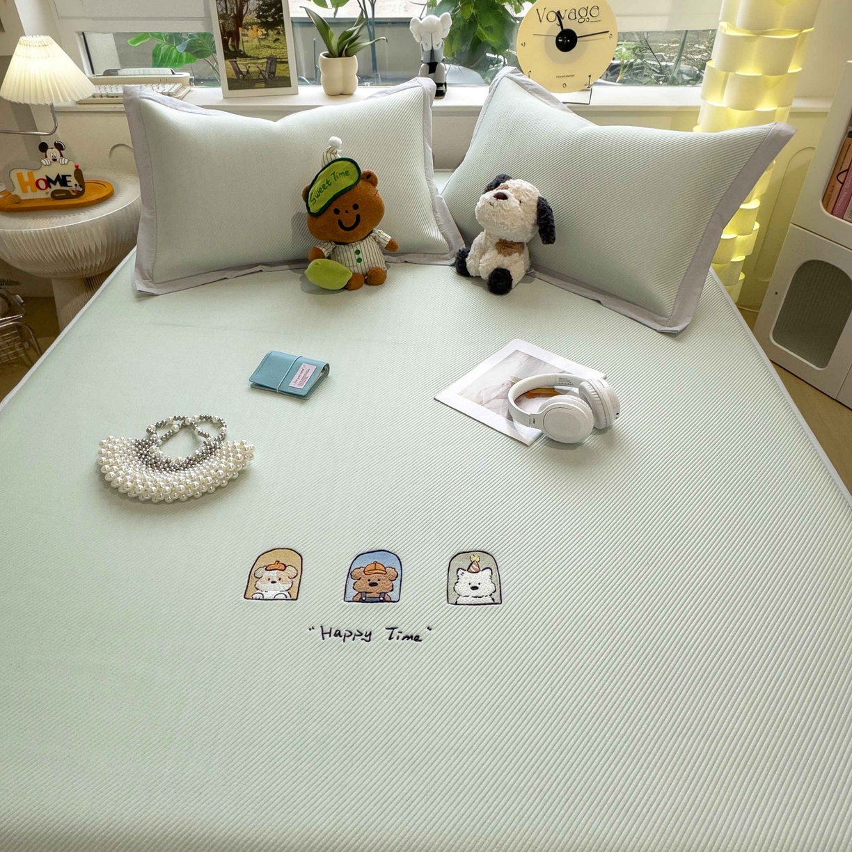 91家纺网 家纺一手货源 找家纺 孩子王家纺 2026春夏新款可机洗冰豆豆冰丝席凉席席子a类母婴级婴儿可用凉感值过0.21 萌趣时光 床笠款