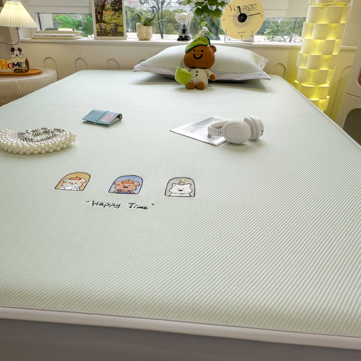 91家纺网 家纺一手货源 找家纺 孩子王家纺 2026春夏新款可机洗冰豆豆冰丝席凉席席子a类母婴级婴儿可用凉感值过0.21 萌趣时光 床笠款