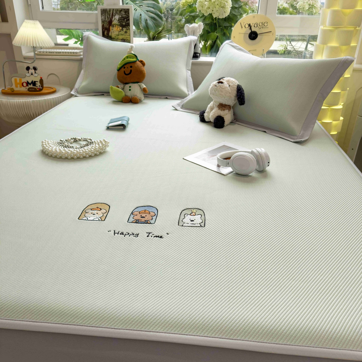 91家纺网 家纺一手货源 找家纺 孩子王家纺 2026春夏新款可机洗冰豆豆冰丝席凉席席子a类母婴级婴儿可用凉感值过0.21 萌趣时光 床笠款