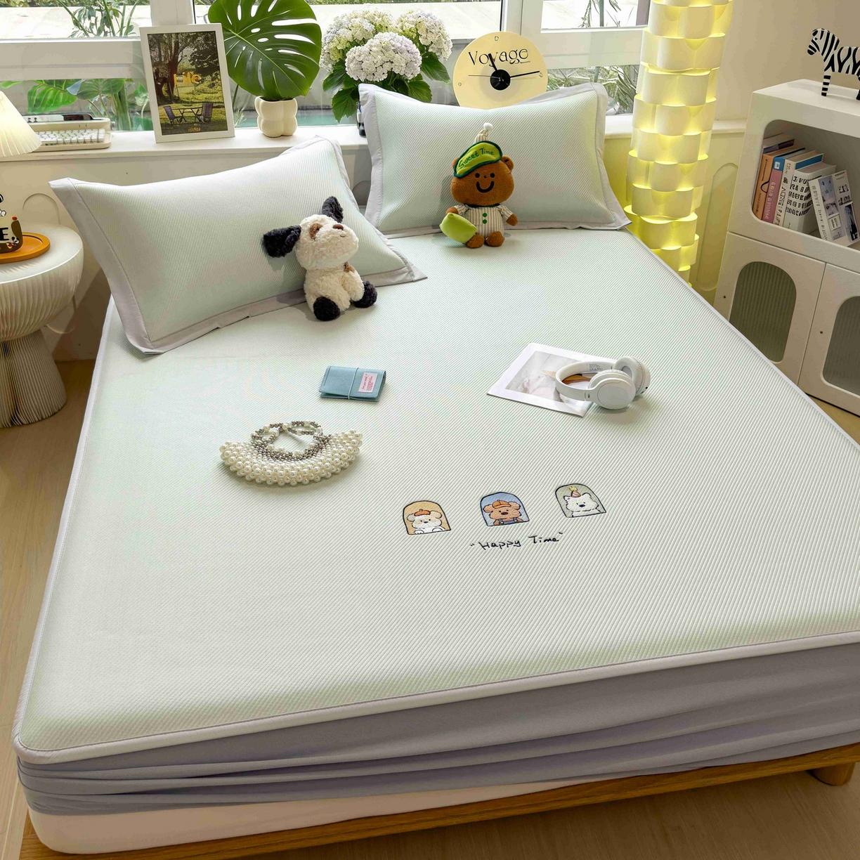 91家纺网 家纺一手货源 找家纺 孩子王家纺 2026春夏新款可机洗冰豆豆冰丝席凉席席子a类母婴级婴儿可用凉感值过0.21 萌趣时光 床笠款