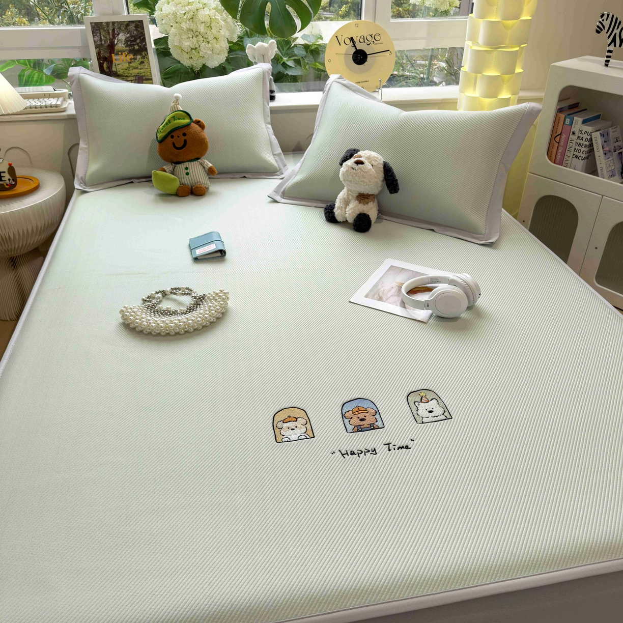 91家纺网 家纺一手货源 找家纺 孩子王家纺 2026春夏新款可机洗冰豆豆冰丝席凉席席子a类母婴级婴儿可用凉感值过0.21 萌趣时光 床笠款