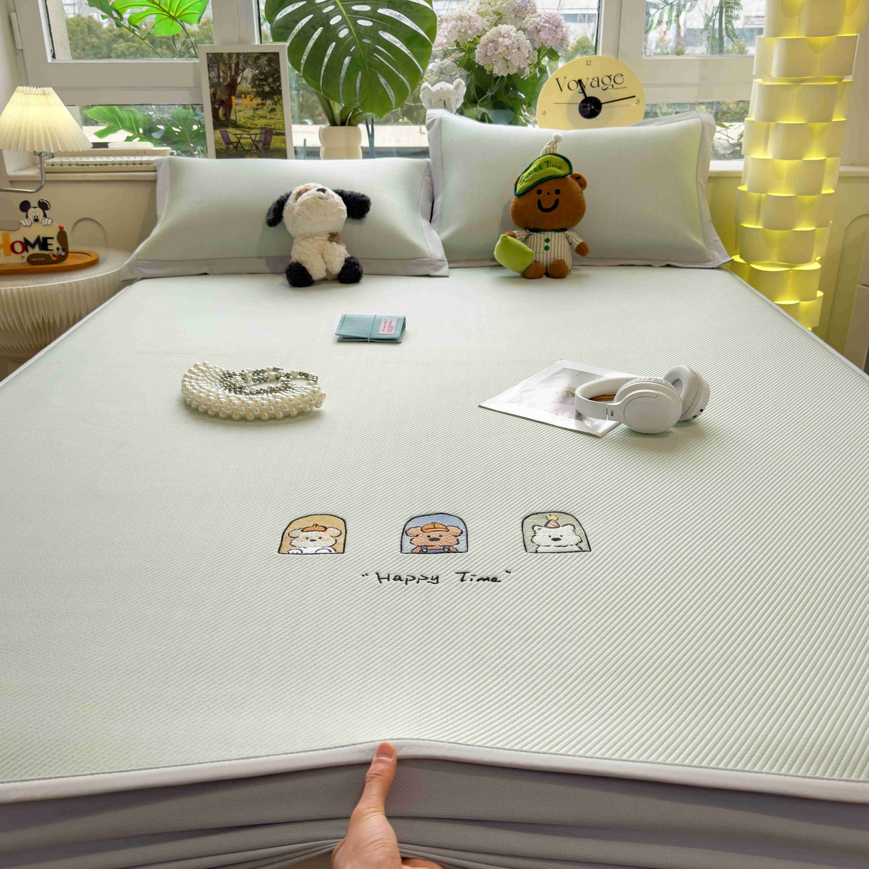 91家纺网 家纺一手货源 找家纺 孩子王家纺 2026春夏新款可机洗冰豆豆冰丝席凉席席子a类母婴级婴儿可用凉感值过0.21 萌趣时光 床笠款