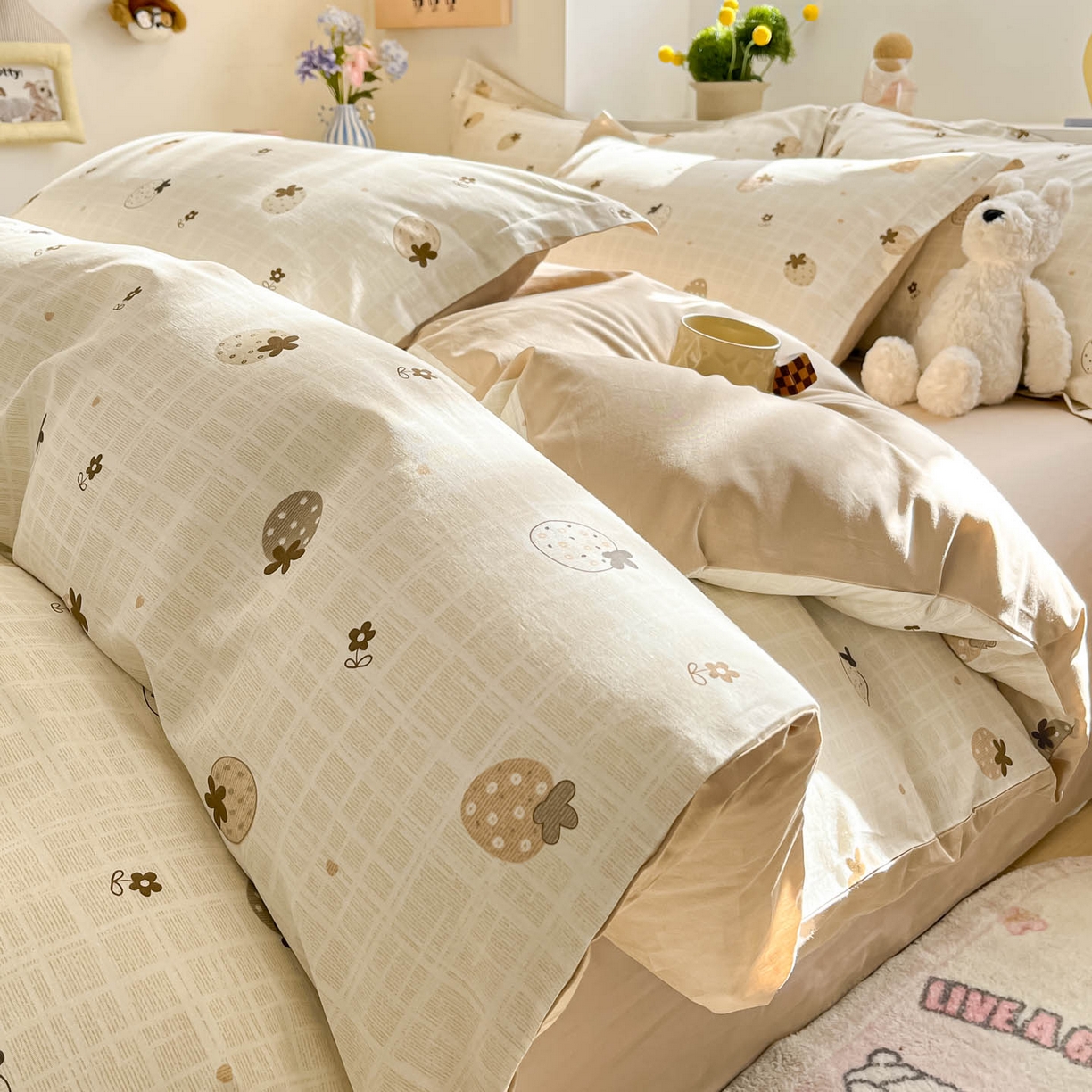 涵宸家纺 2026新款全棉印花小清新四件套 花花草原