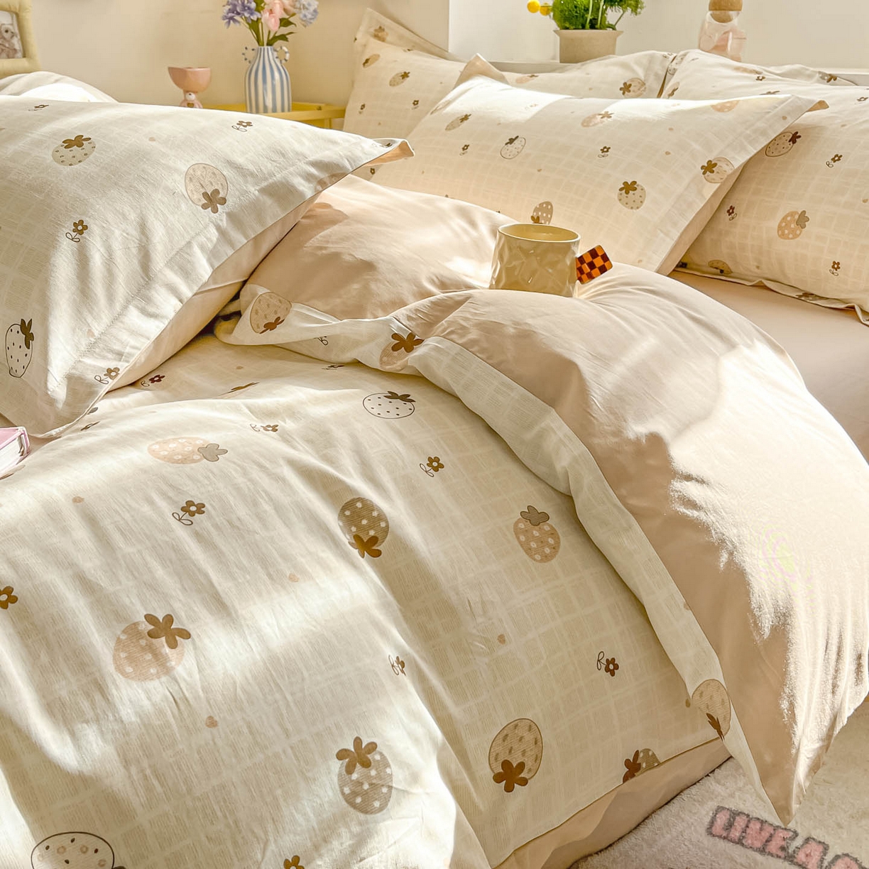 91家纺网 家纺一手货源 找家纺 涵宸家纺 2026新款全棉印花小清新四件套 花花草原