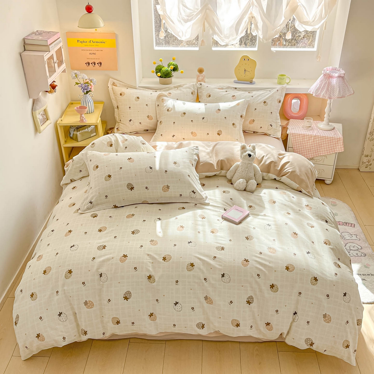 91家纺网 家纺一手货源 找家纺 涵宸家纺 2026新款全棉印花小清新四件套 花花草原