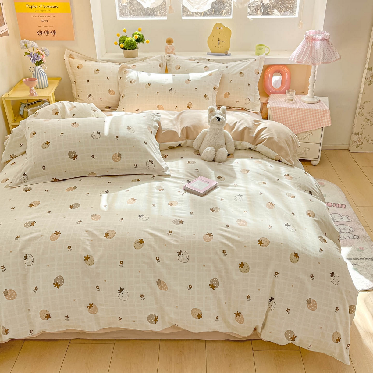 91家纺网 家纺一手货源 找家纺 涵宸家纺 2026新款全棉印花小清新四件套 花花草原