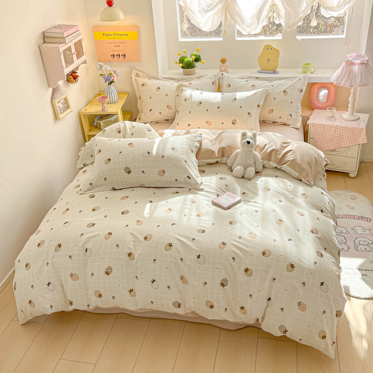 91家纺网 家纺一手货源 找家纺 涵宸家纺 2026新款全棉印花小清新四件套 花花草原