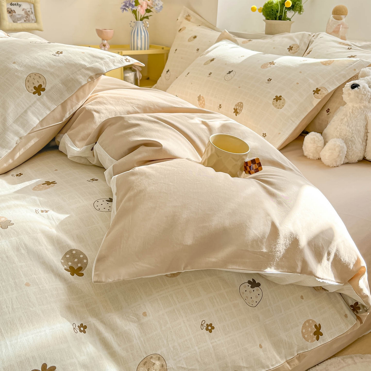 91家纺网 家纺一手货源 找家纺 涵宸家纺 2026新款全棉印花小清新四件套 花花草原