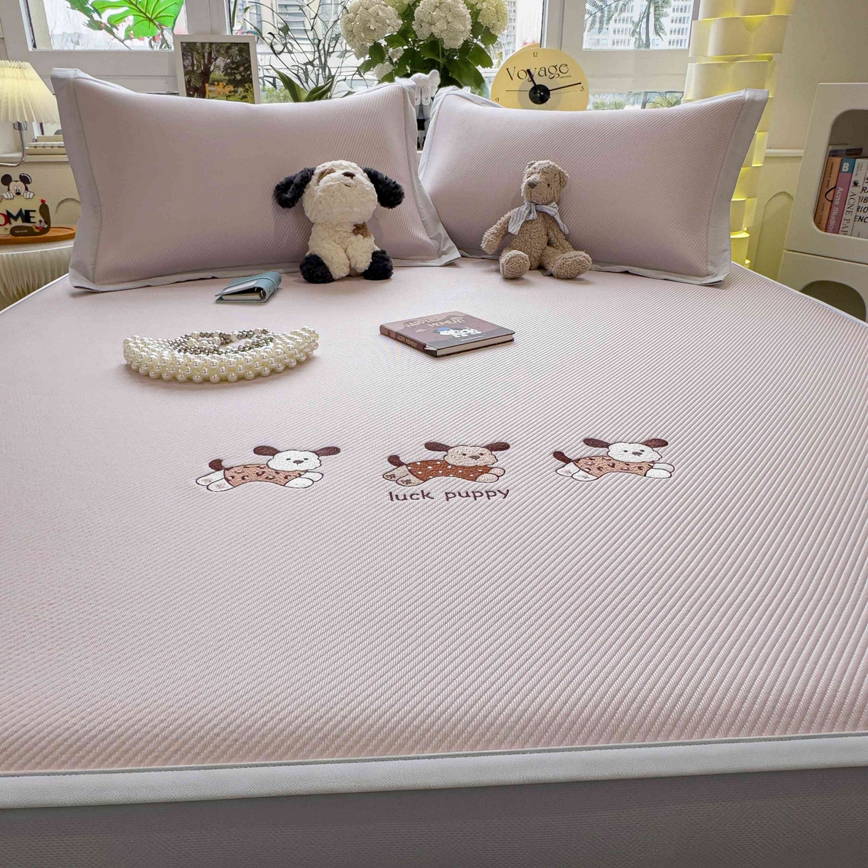 91家纺网 家纺一手货源 找家纺 孩子王家纺 2026春夏新款可机洗冰豆豆冰丝席凉席席子a类母婴级婴儿可用凉感值过0.21 趴趴狗 床笠款