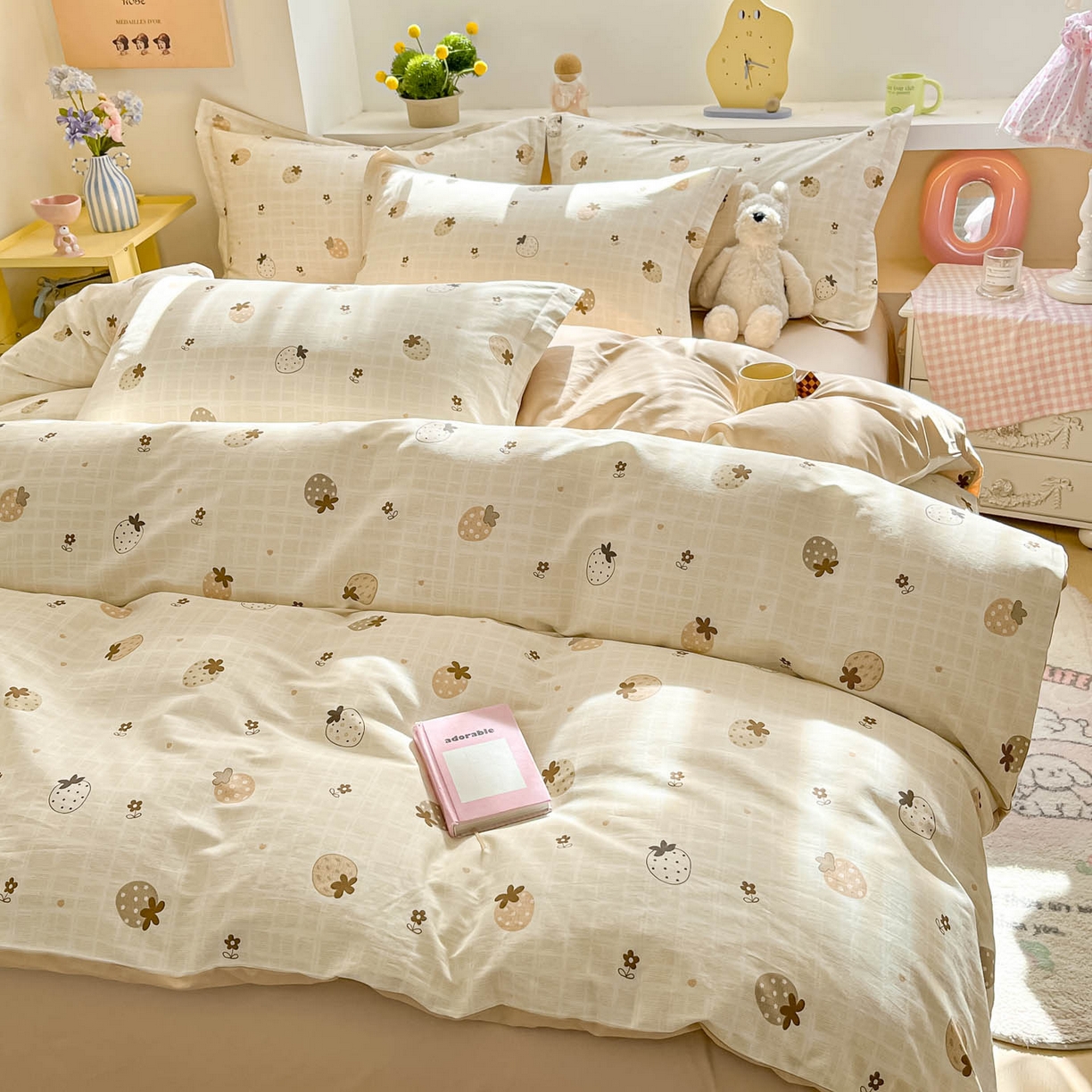 91家纺网 家纺一手货源 找家纺 涵宸家纺 2026新款全棉印花小清新四件套 花花草原