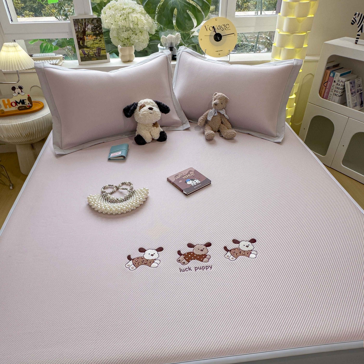 91家纺网 家纺一手货源 找家纺 孩子王家纺 2026春夏新款可机洗冰豆豆冰丝席凉席席子a类母婴级婴儿可用凉感值过0.21 趴趴狗 床笠款