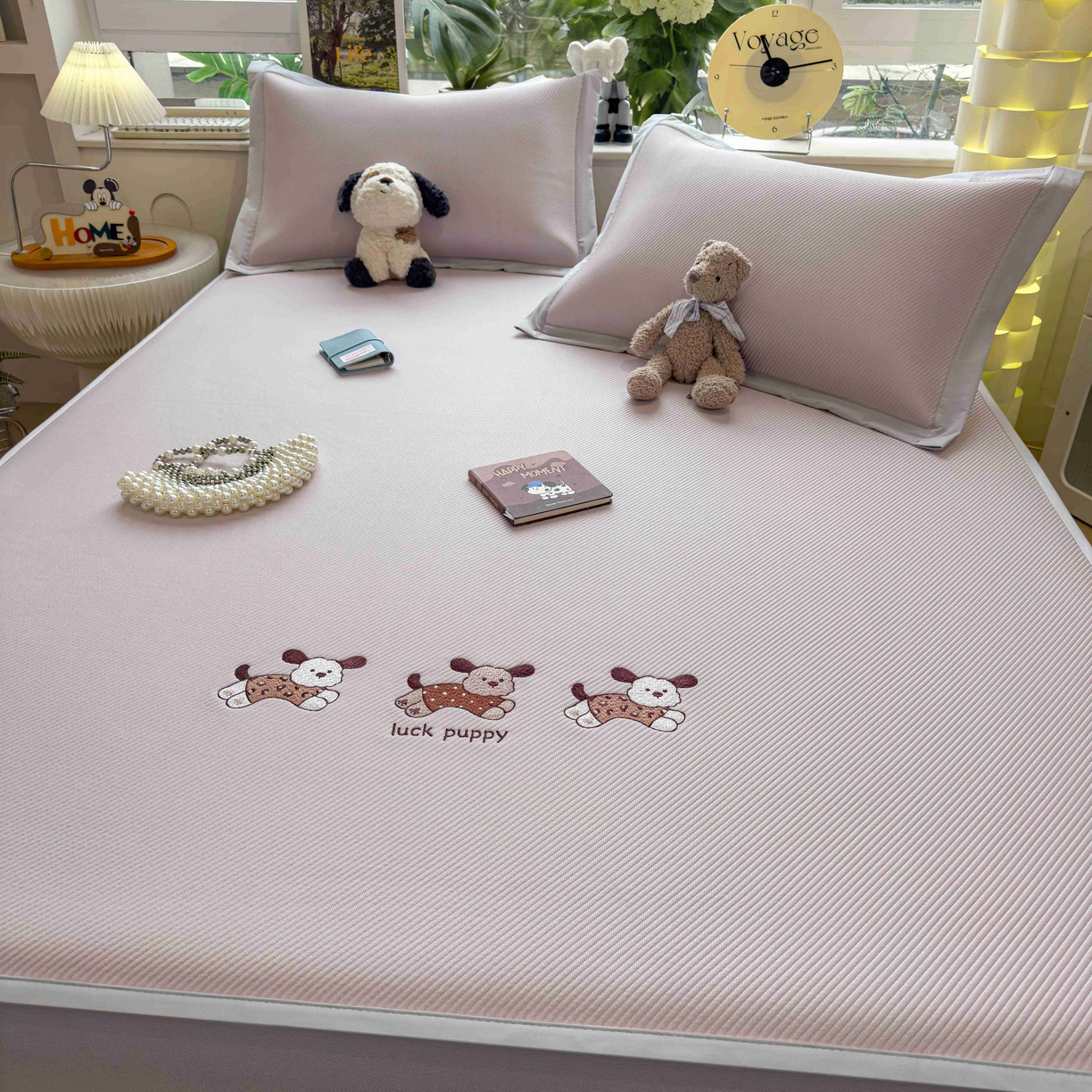 91家纺网 家纺一手货源 找家纺 孩子王家纺 2026春夏新款可机洗冰豆豆冰丝席凉席席子a类母婴级婴儿可用凉感值过0.21 趴趴狗 床笠款