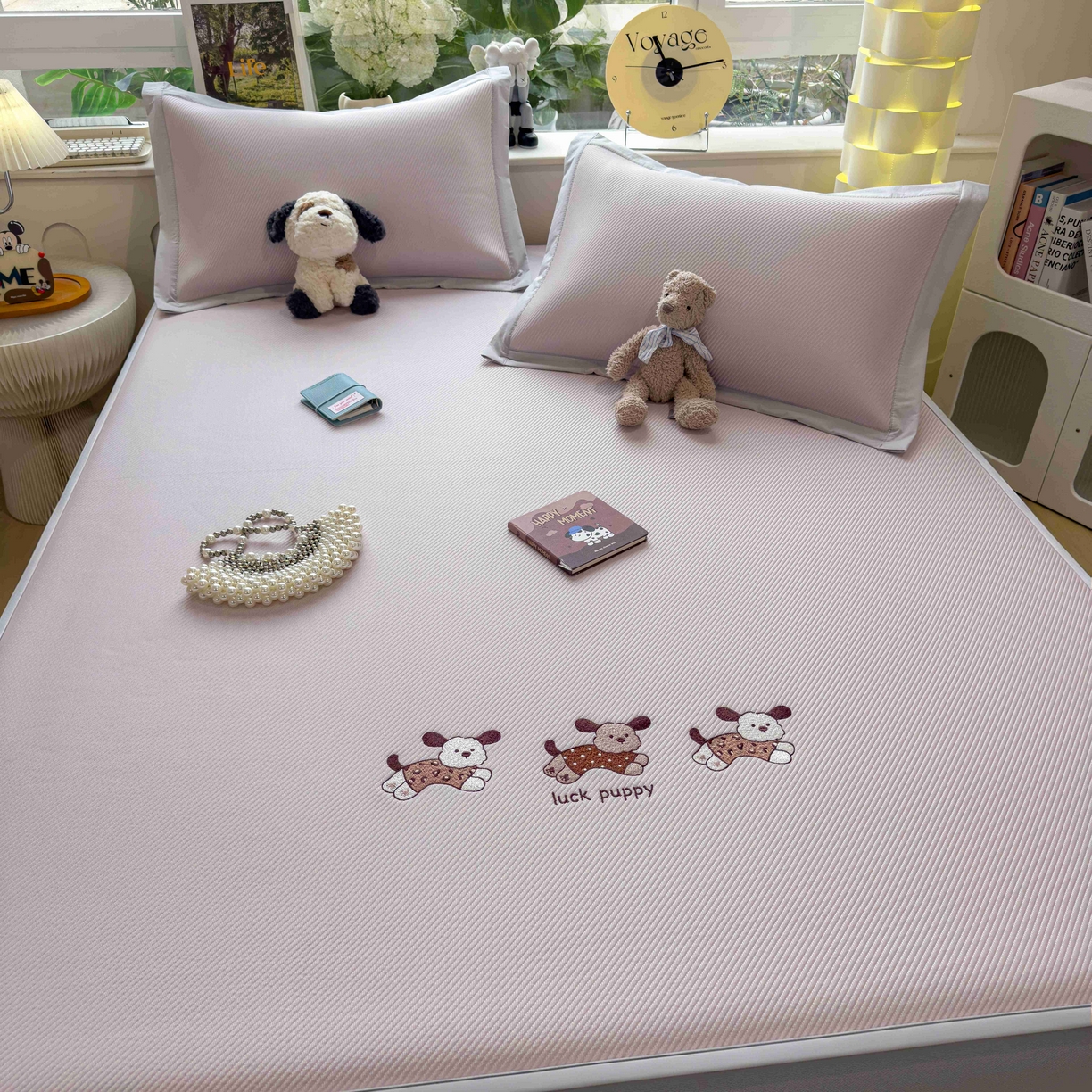 91家纺网 家纺一手货源 找家纺 孩子王家纺 2026春夏新款可机洗冰豆豆冰丝席凉席席子a类母婴级婴儿可用凉感值过0.21 趴趴狗 床笠款