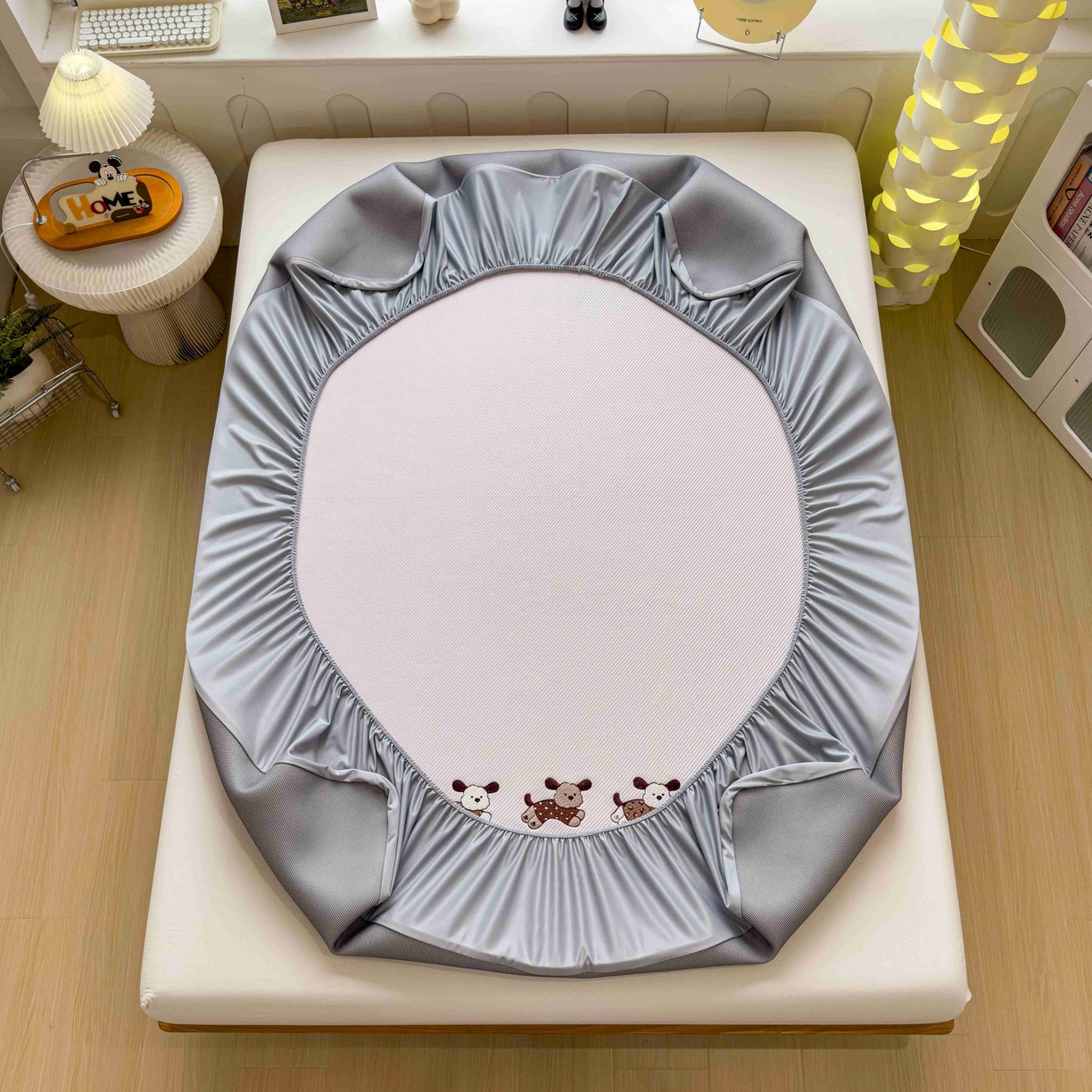 91家纺网 家纺一手货源 找家纺 孩子王家纺 2026春夏新款可机洗冰豆豆冰丝席凉席席子a类母婴级婴儿可用凉感值过0.21 趴趴狗 床笠款