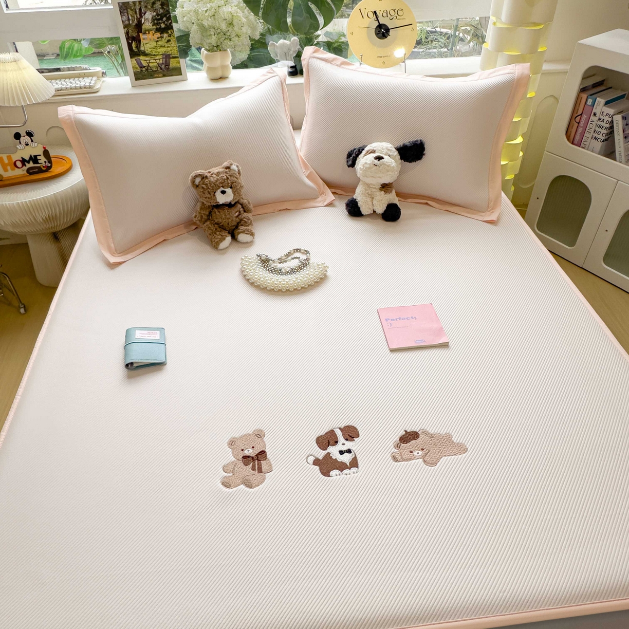 91家纺网 家纺一手货源 找家纺 孩子王家纺 2026春夏新款可机洗冰豆豆冰丝席凉席席子a类母婴级婴儿可用凉感值过0.21 软萌小熊 床笠款