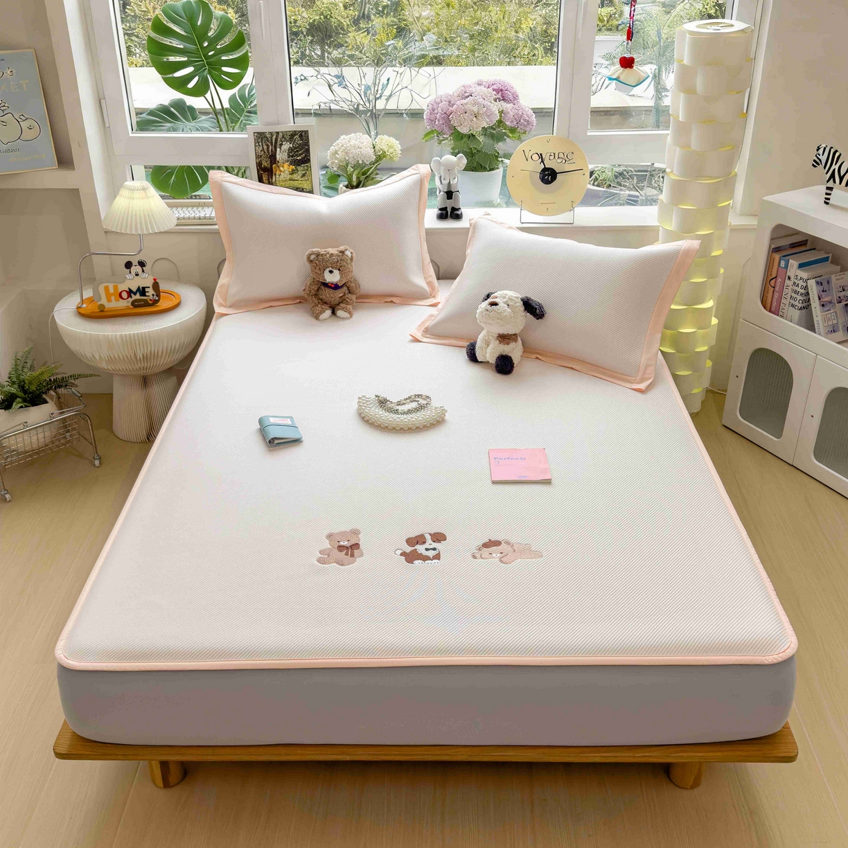 91家纺网 家纺一手货源 找家纺 孩子王家纺 2026春夏新款可机洗冰豆豆冰丝席凉席席子a类母婴级婴儿可用凉感值过0.21 软萌小熊 床笠款