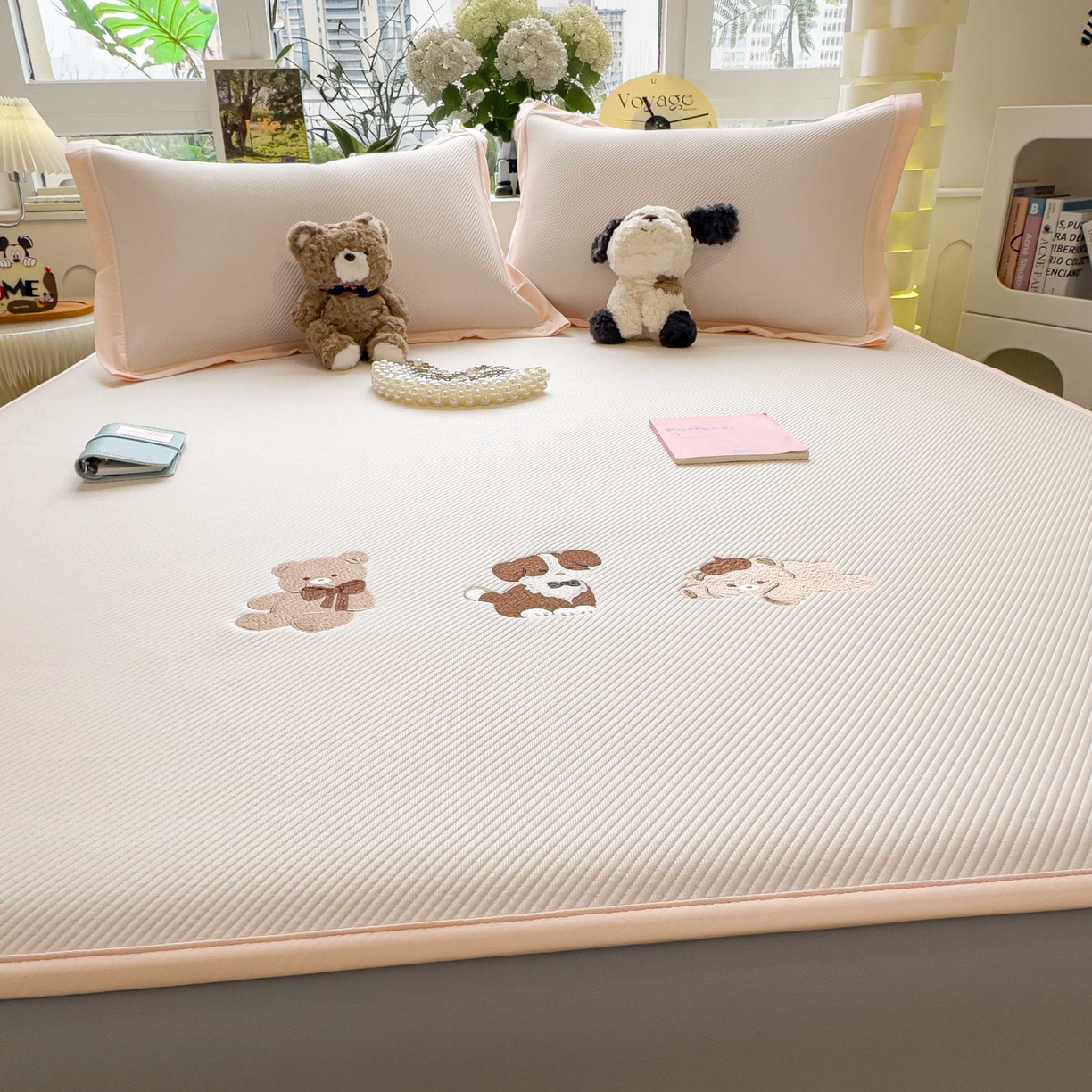 91家纺网 家纺一手货源 找家纺 孩子王家纺 2026春夏新款可机洗冰豆豆冰丝席凉席席子a类母婴级婴儿可用凉感值过0.21 软萌小熊 床笠款