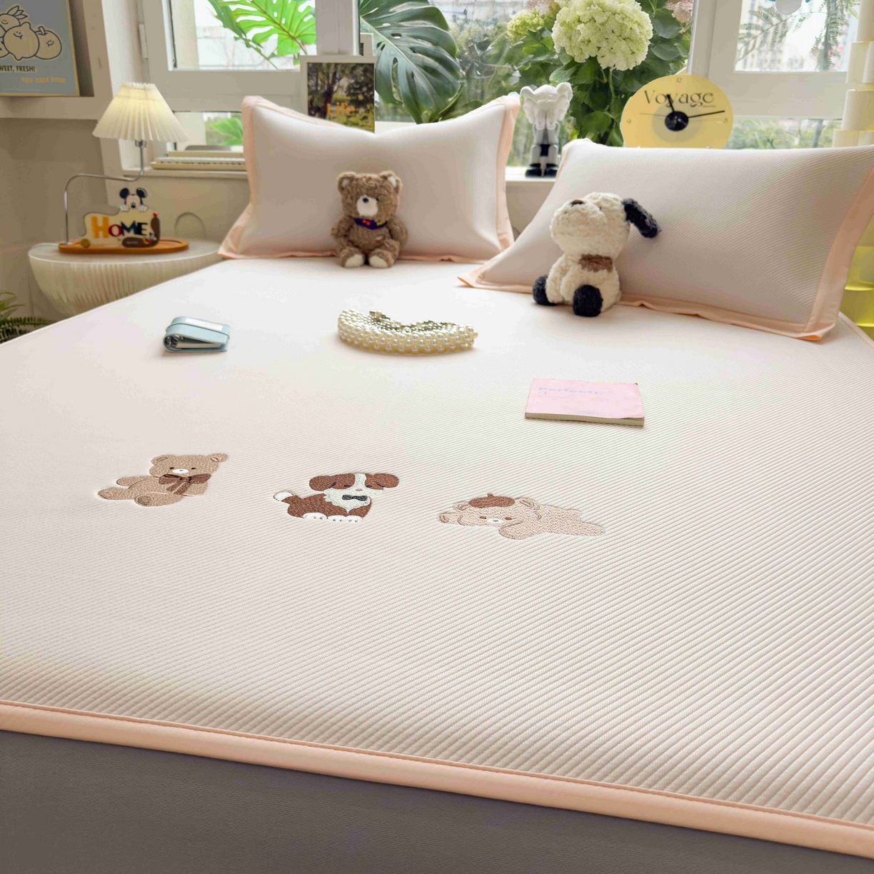 91家纺网 家纺一手货源 找家纺 孩子王家纺 2026春夏新款可机洗冰豆豆冰丝席凉席席子a类母婴级婴儿可用凉感值过0.21 软萌小熊 床笠款