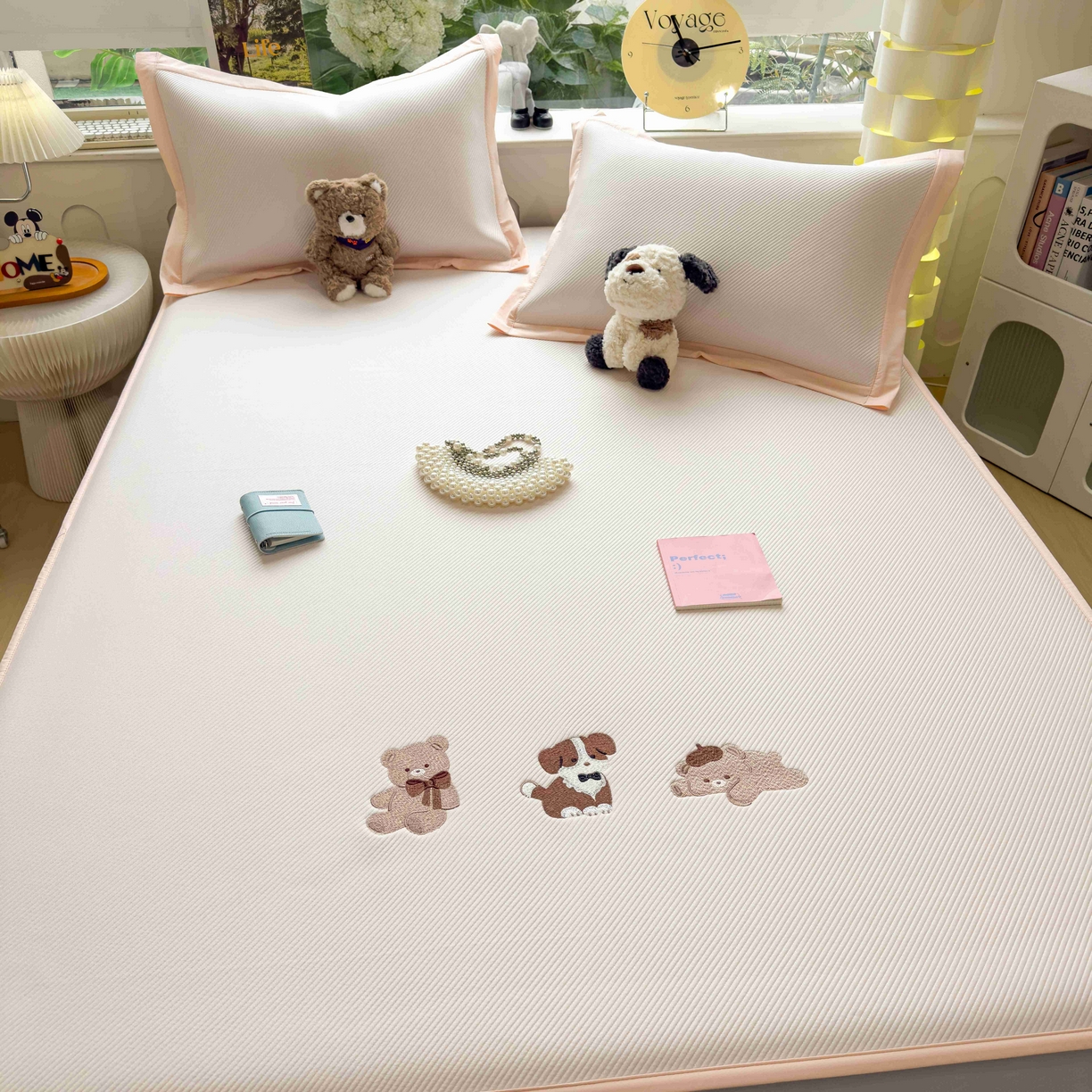 91家纺网 家纺一手货源 找家纺 孩子王家纺 2026春夏新款可机洗冰豆豆冰丝席凉席席子a类母婴级婴儿可用凉感值过0.21 软萌小熊 床笠款