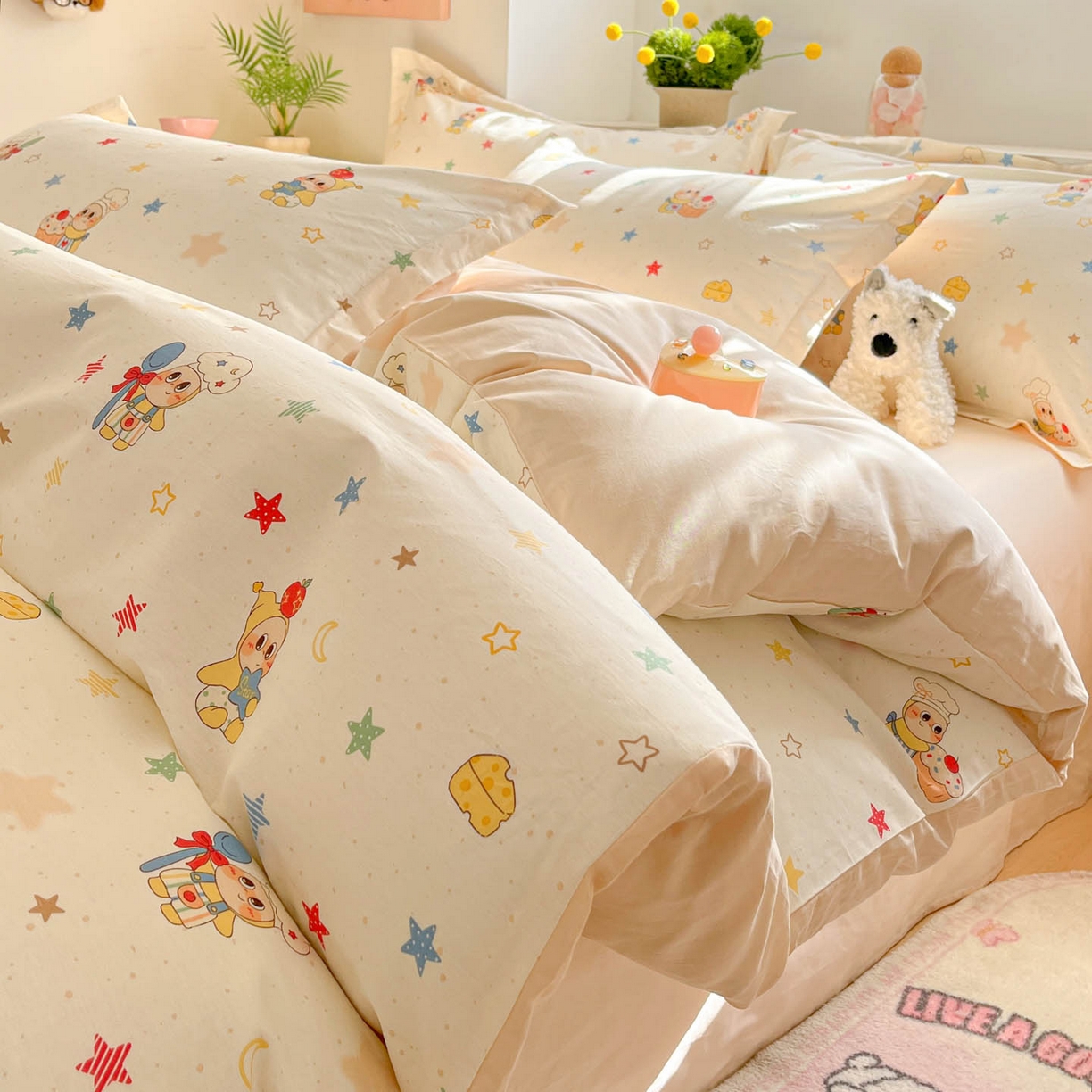 涵宸家纺 2026新款全棉印花小清新四件套 快乐小星