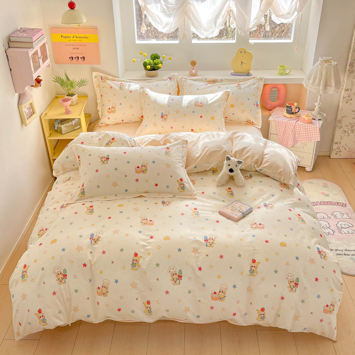 91家纺网 家纺一手货源 找家纺 涵宸家纺 2026新款全棉印花小清新四件套 快乐小星