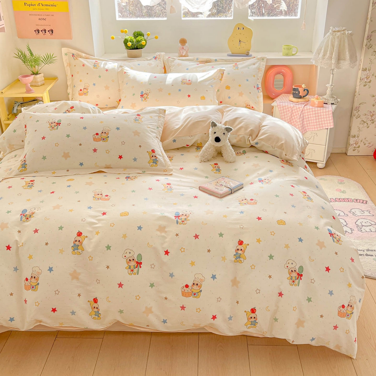 91家纺网 家纺一手货源 找家纺 涵宸家纺 2026新款全棉印花小清新四件套 快乐小星