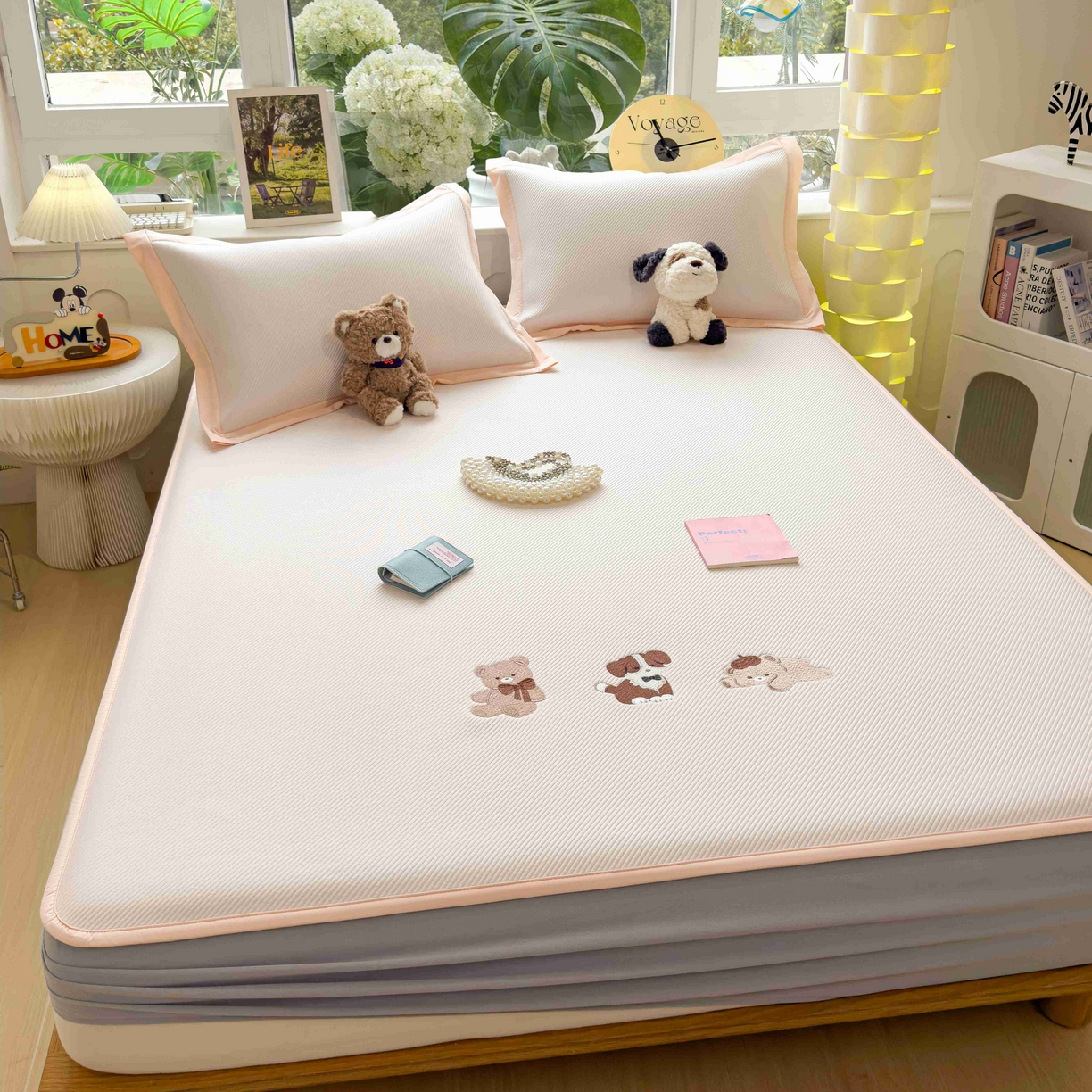 91家纺网 家纺一手货源 找家纺 孩子王家纺 2026春夏新款可机洗冰豆豆冰丝席凉席席子a类母婴级婴儿可用凉感值过0.21 软萌小熊 床笠款