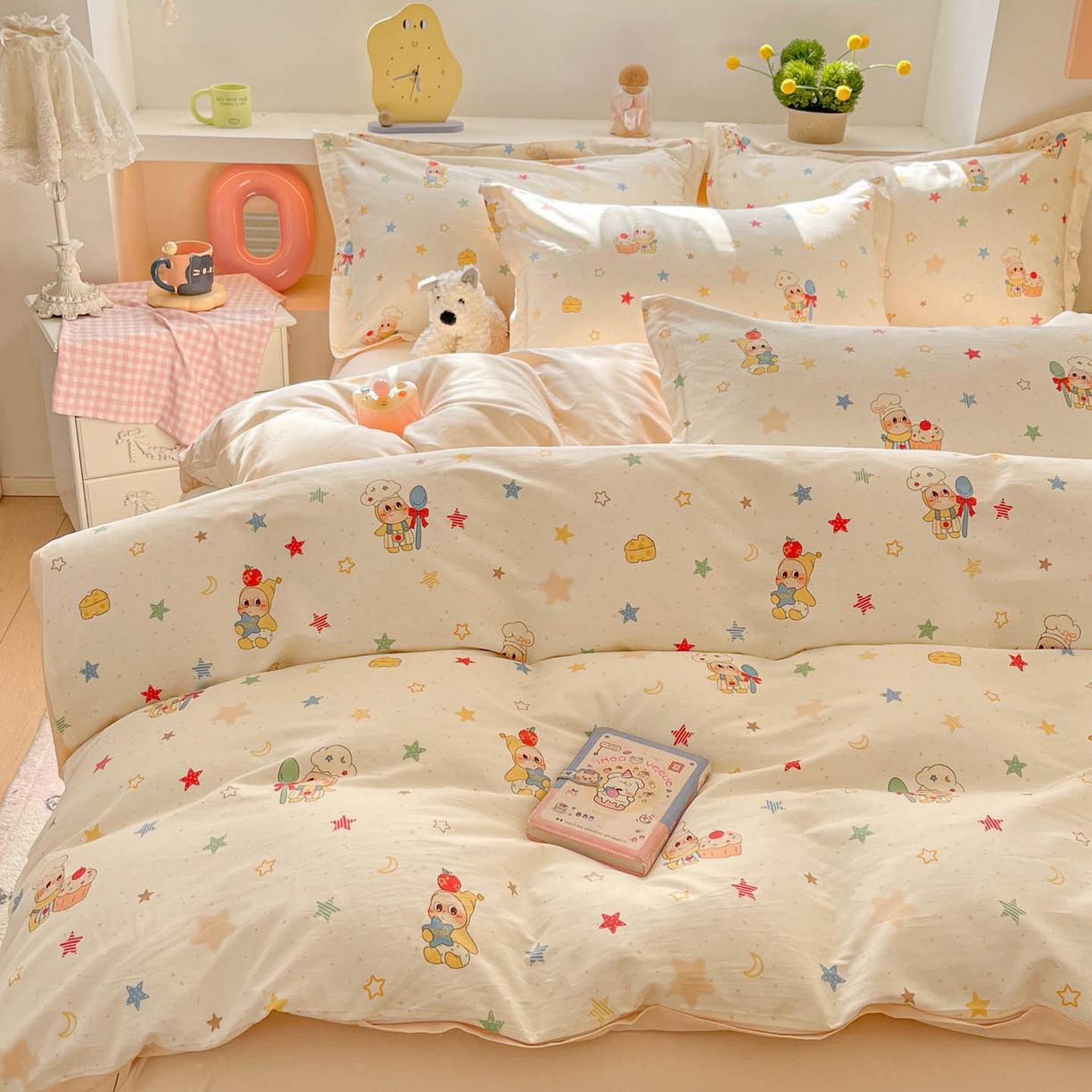 91家纺网 家纺一手货源 找家纺 涵宸家纺 2026新款全棉印花小清新四件套 快乐小星