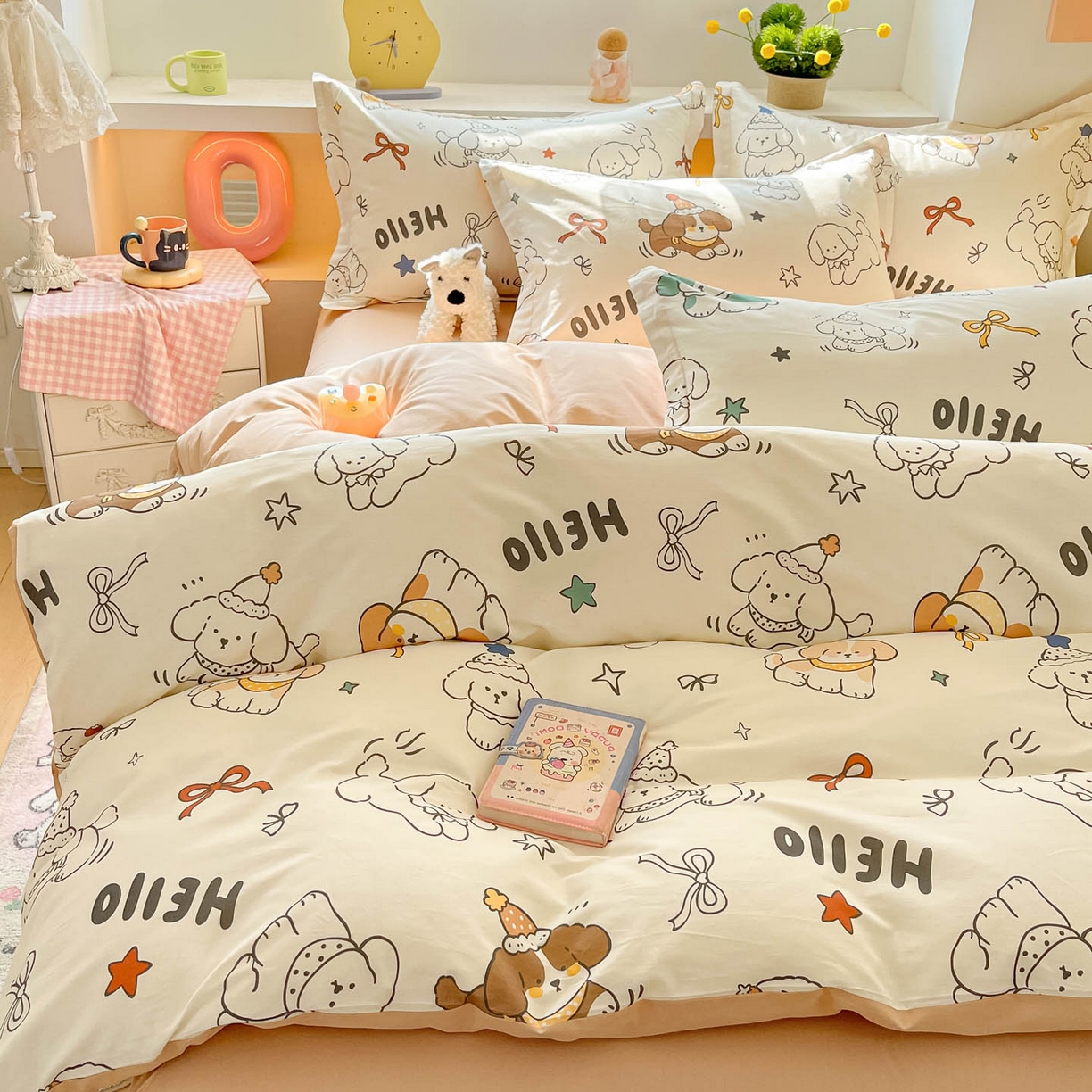 91家纺网 家纺一手货源 找家纺 涵宸家纺 2026新款全棉印花小清新四件套 萌汪派对