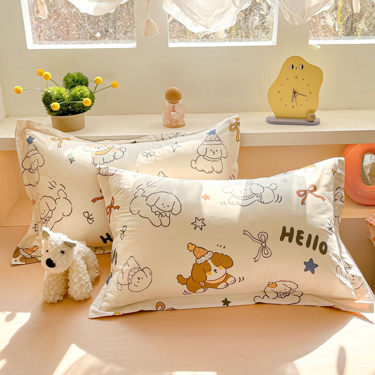 91家纺网 家纺一手货源 找家纺 涵宸家纺 2026新款全棉印花小清新四件套 萌汪派对