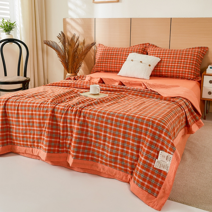 91家纺网 家纺一手货源 找家纺 81号家纺 2026新款全棉纯棉色织棉花夏被夏凉被空调被 橙红格