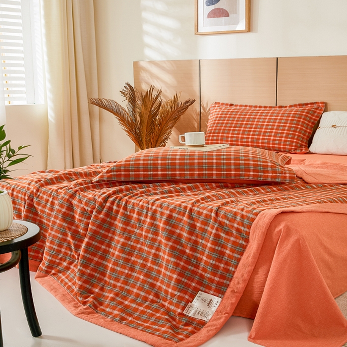 91家纺网 家纺一手货源 找家纺 81号家纺 2026新款全棉纯棉色织棉花夏被夏凉被空调被 橙红格