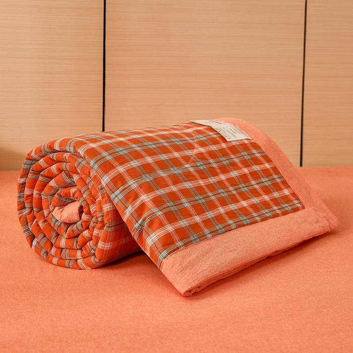 91家纺网 家纺一手货源 找家纺 81号家纺 2026新款全棉纯棉色织棉花夏被夏凉被空调被 橙红格