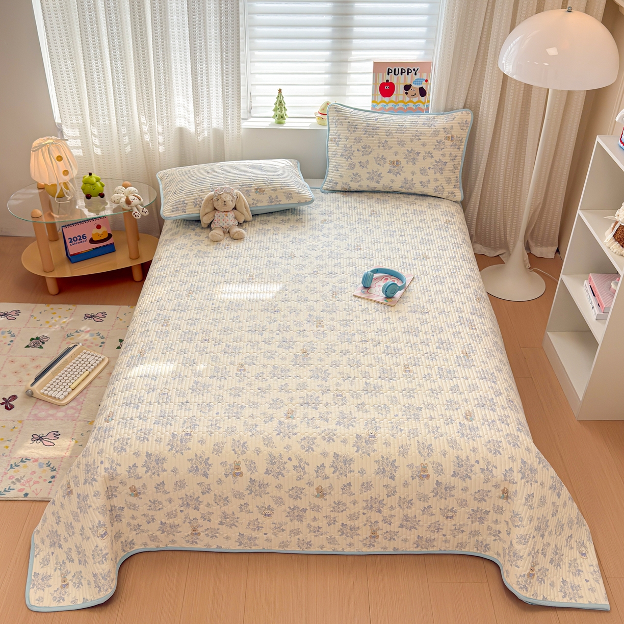 91家纺网 家纺一手货源 找家纺 雅萱家纺 2026新款森系全棉夹棉印花床盖 晨雾碎花