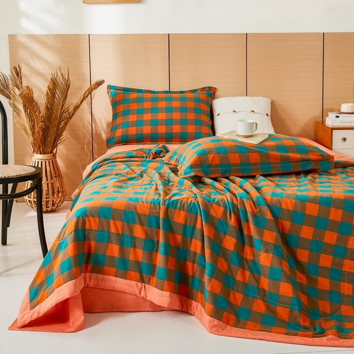 91家纺网 家纺一手货源 找家纺 81号家纺 2026新款全棉纯棉色织棉花夏被夏凉被空调被 橙红芥绿